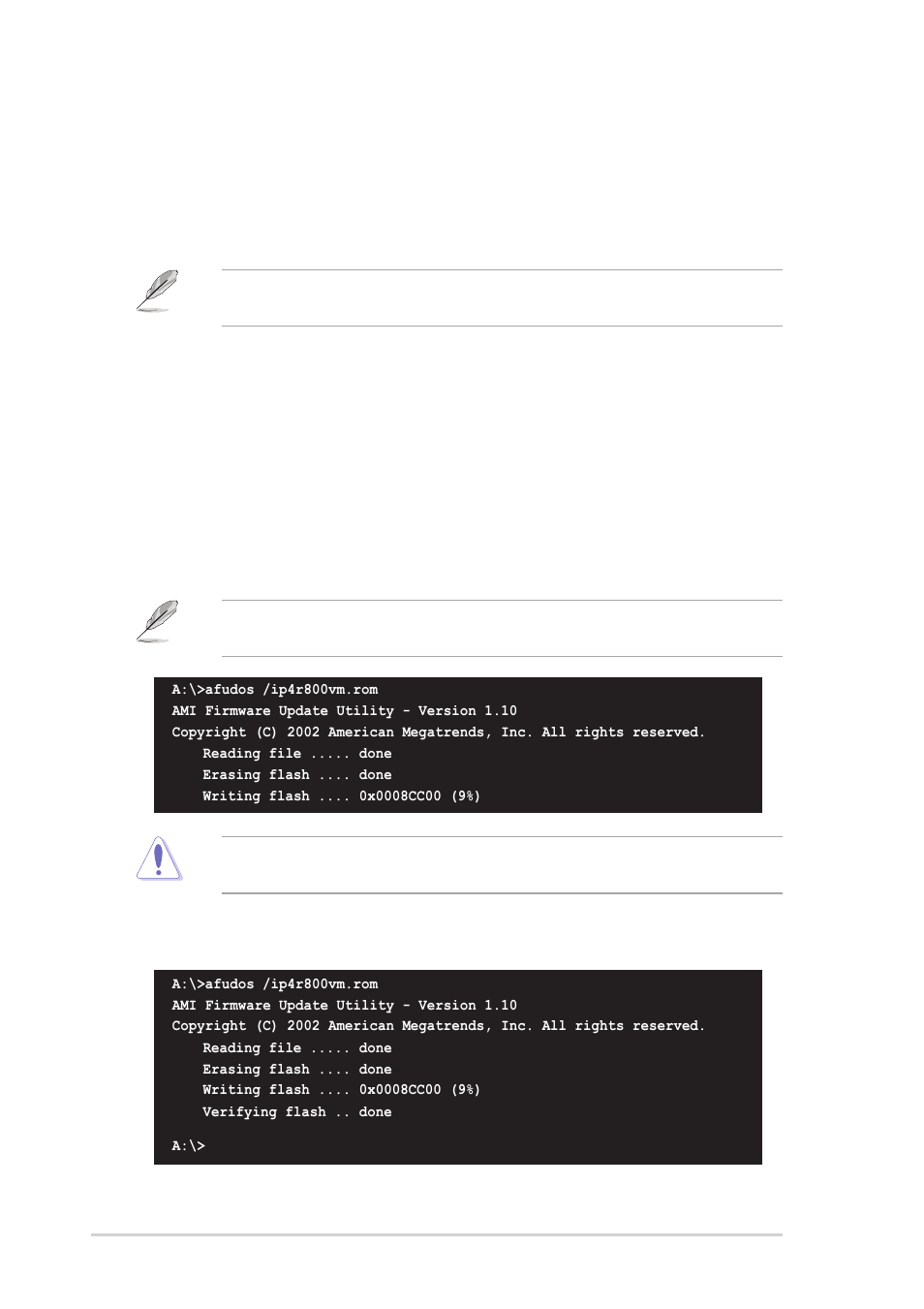 3 using afudos to update the bios, 4 chapter 2: bios information | Asus P4R800-VM User Manual | Page 38 / 64