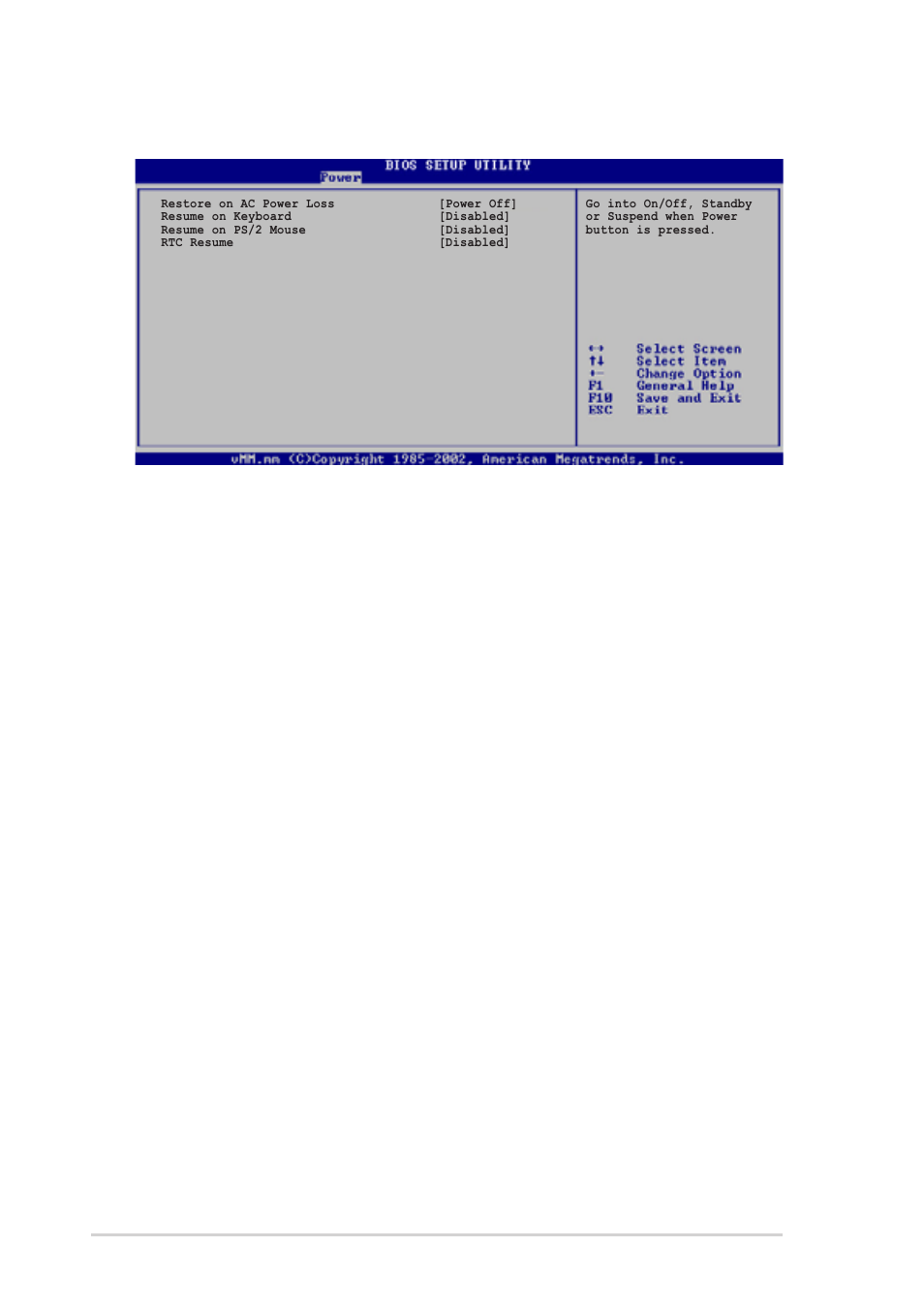 5 apm configuration, Restore on ac power loss [power off, Resume on keyboard [disabled | Resume on ps/2 mouse [disabled, Rtc resume [disabled, 20 chapter 2: bios information | Asus P4R800-VM User Manual | Page 54 / 64