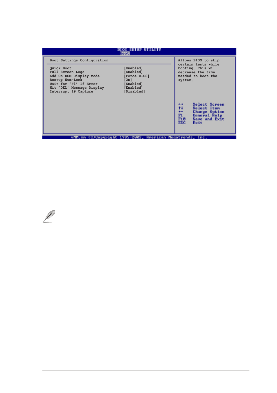 2 boot settings configuration, Quick boot [enabled, Full screen logo [enabled | Add on rom display mode [force bios, Bootup num-lock [on, Wait for ‘f1’ if error [enabled, Hit ‘del’ message display [enabled, Interrupt 19 capture [disabled | Asus P4R800-VM User Manual | Page 57 / 64