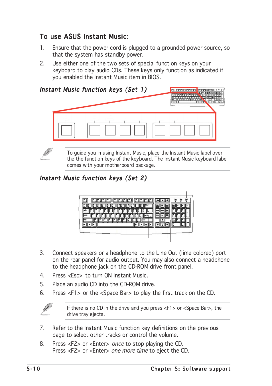 Instant music function keys (set 2) | Asus P5P800 User Manual | Page 112 / 116