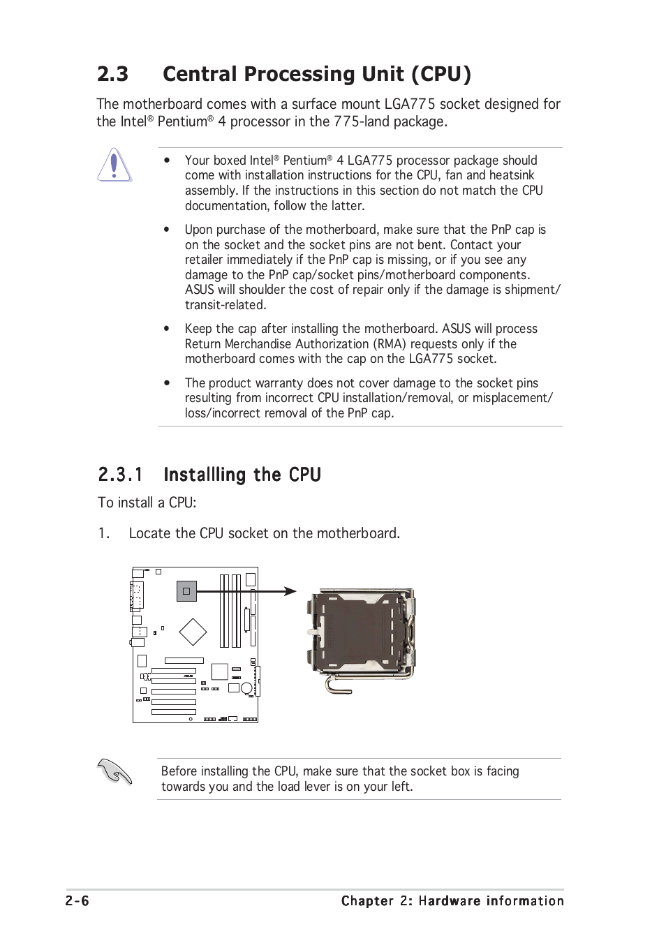 3 central processing unit (cpu) | Asus P5P800 User Manual | Page 26 / 116