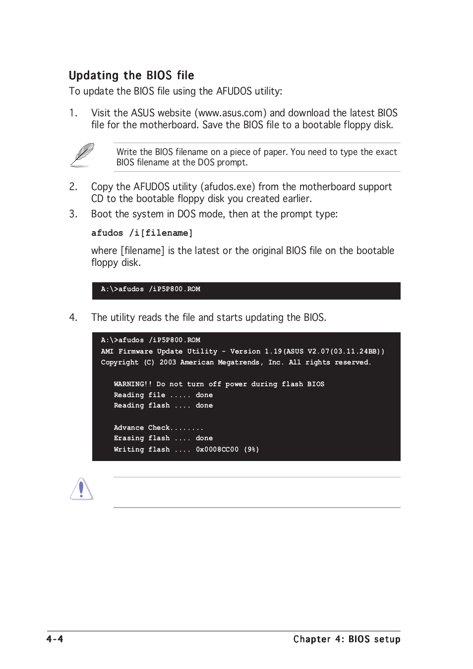 Updating the bios file | Asus P5P800 User Manual | Page 64 / 116