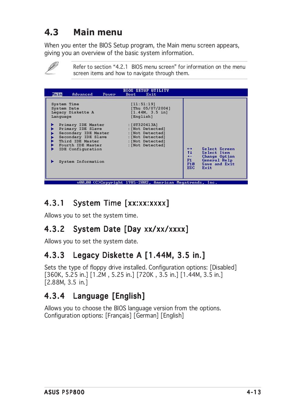 3 main menu | Asus P5P800 User Manual | Page 73 / 116