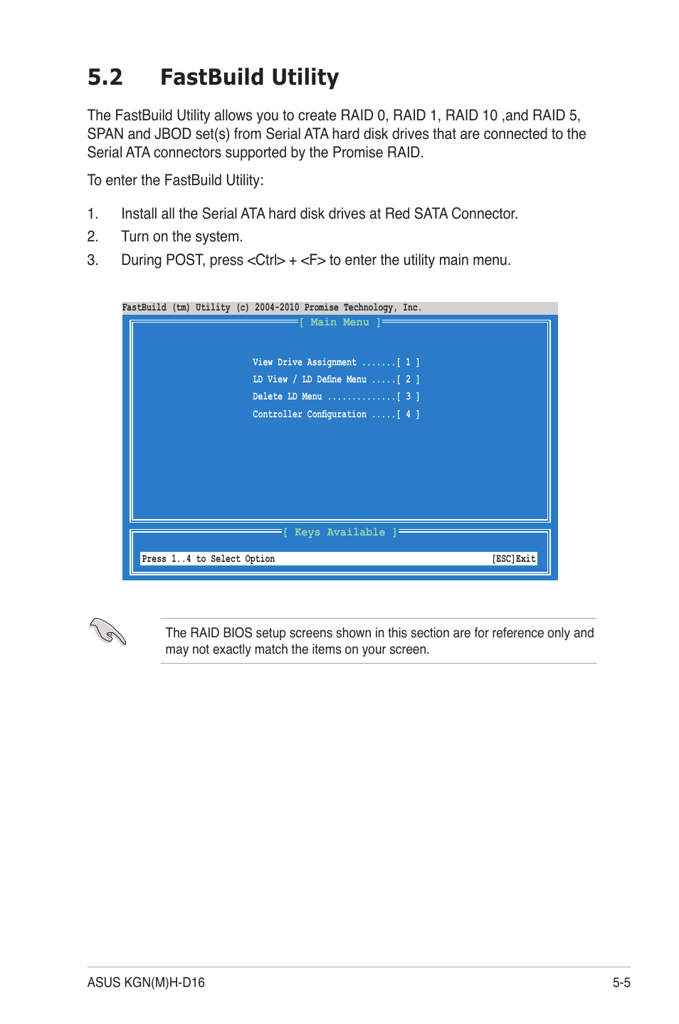 2 fastbuild utility, Fastbuild utility -5 | Asus KGNH-D16 User Manual | Page 101 / 152