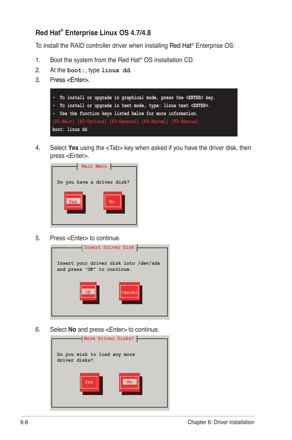 Red hat, Enterprise linux os 4.7/4.8 | Asus KGNH-D16 User Manual | Page 120 / 152