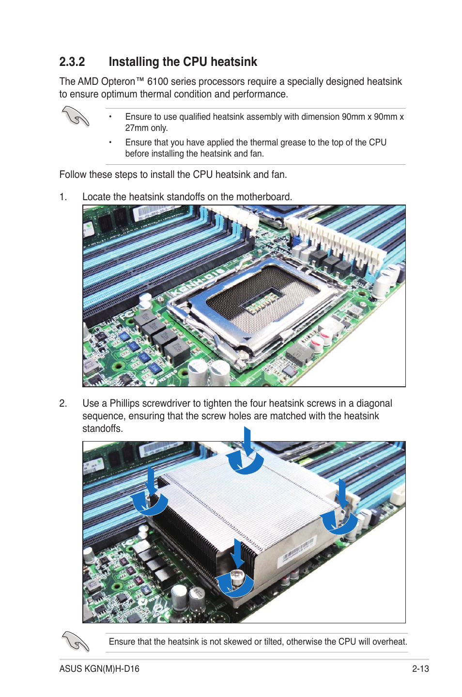 2 installing the cpu heatsink, Installing the cpu heatsink -13 | Asus KGNH-D16 User Manual | Page 31 / 152