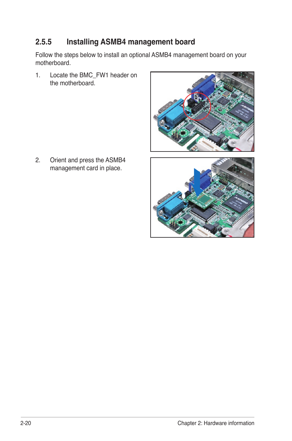 5 installing asmb4 management board, Installing asmb4 management board -20 | Asus KGNH-D16 User Manual | Page 38 / 152