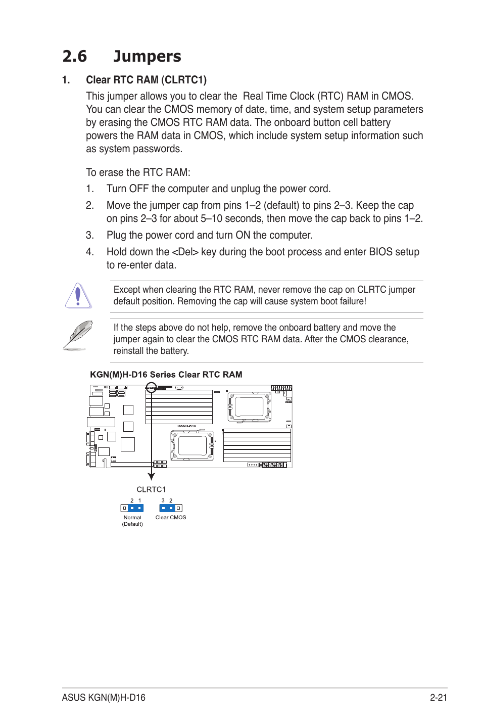 6 jumpers, Jumpers -21 | Asus KGNH-D16 User Manual | Page 39 / 152