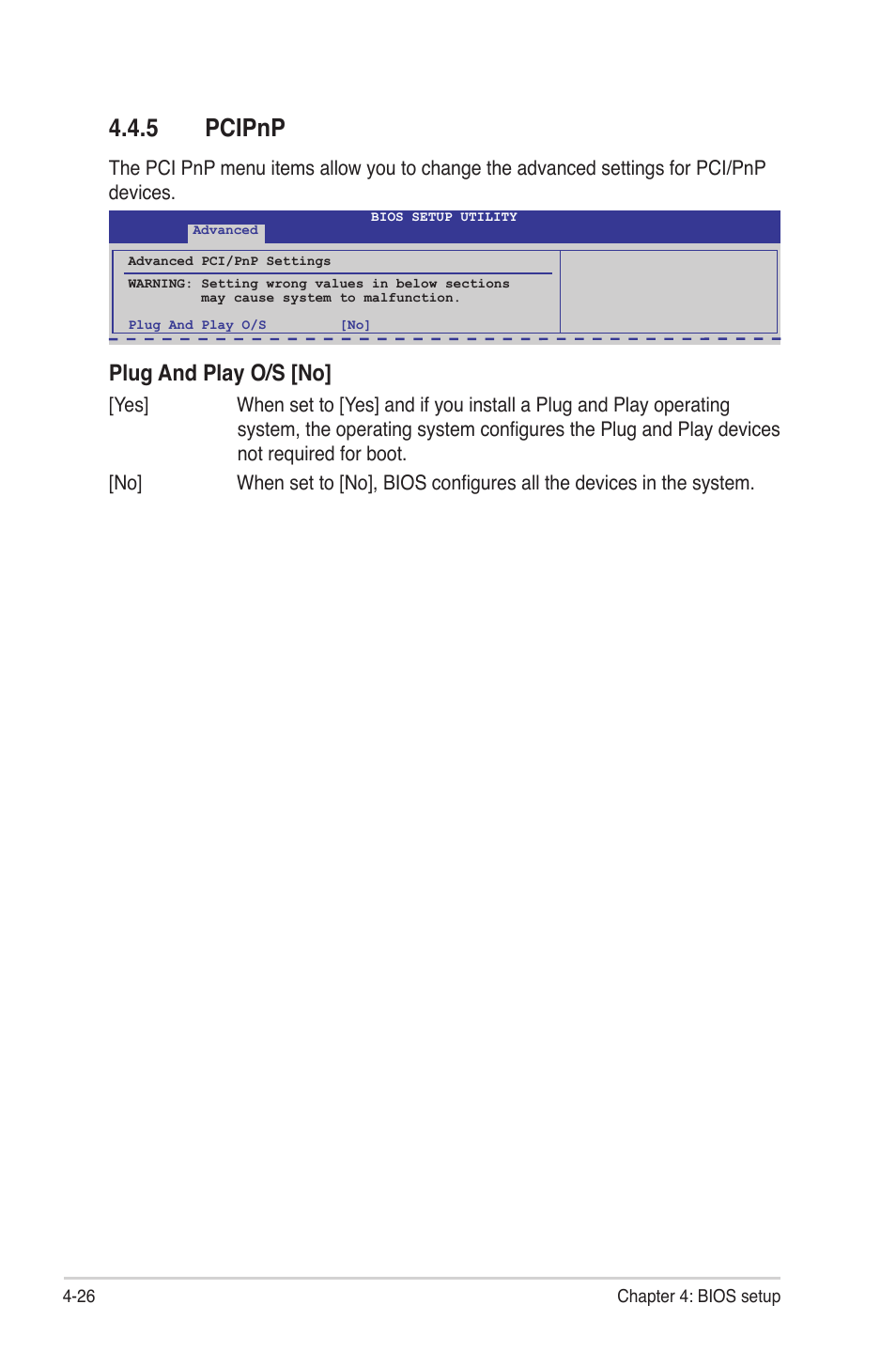 5 pcipnp, Pcipnp -26, Plug and play o/s [no | Asus KGNH-D16 User Manual | Page 84 / 152