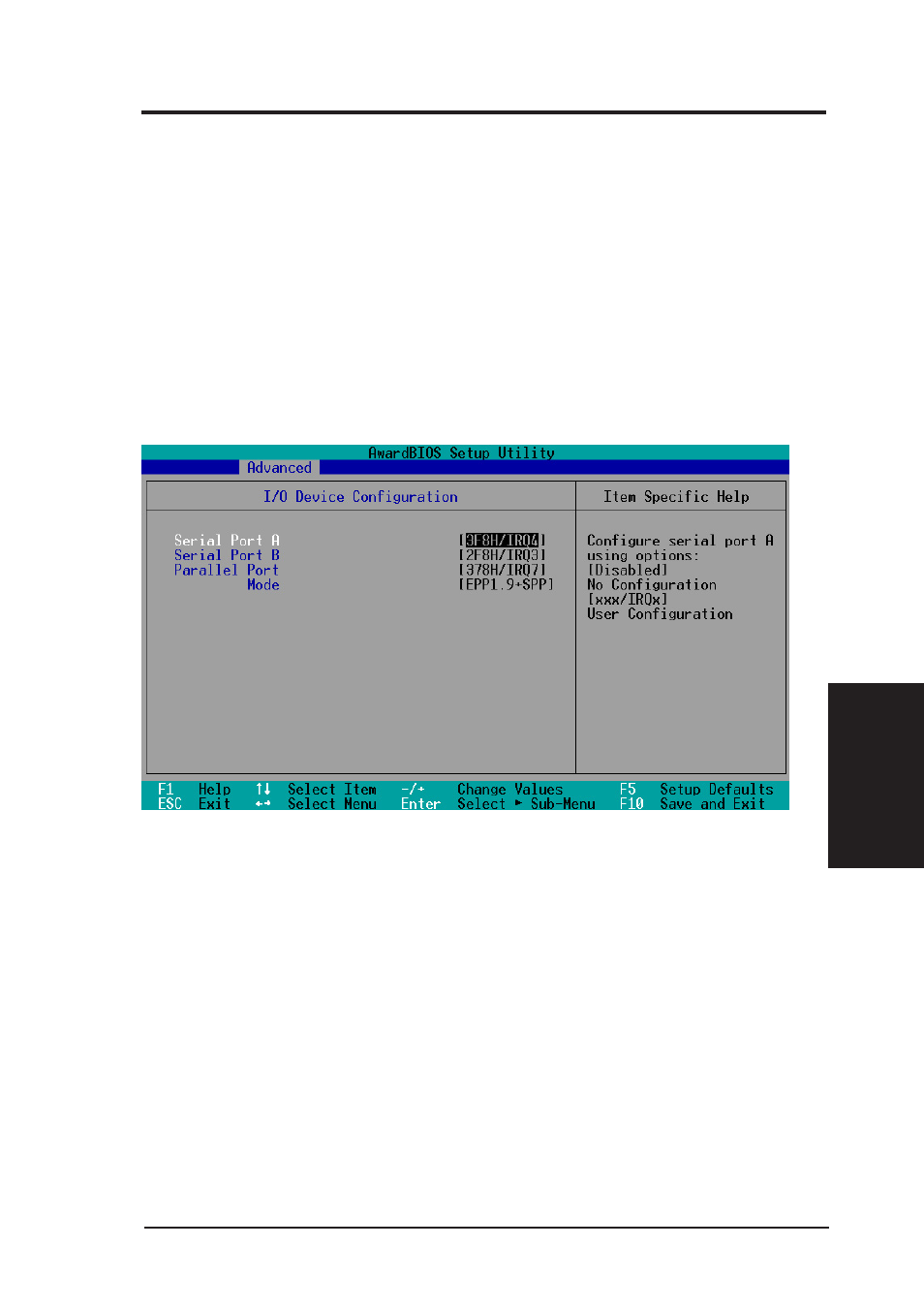 Bios setup, 1 i/o device configuration | Asus MEW-AML User Manual | Page 41 / 46