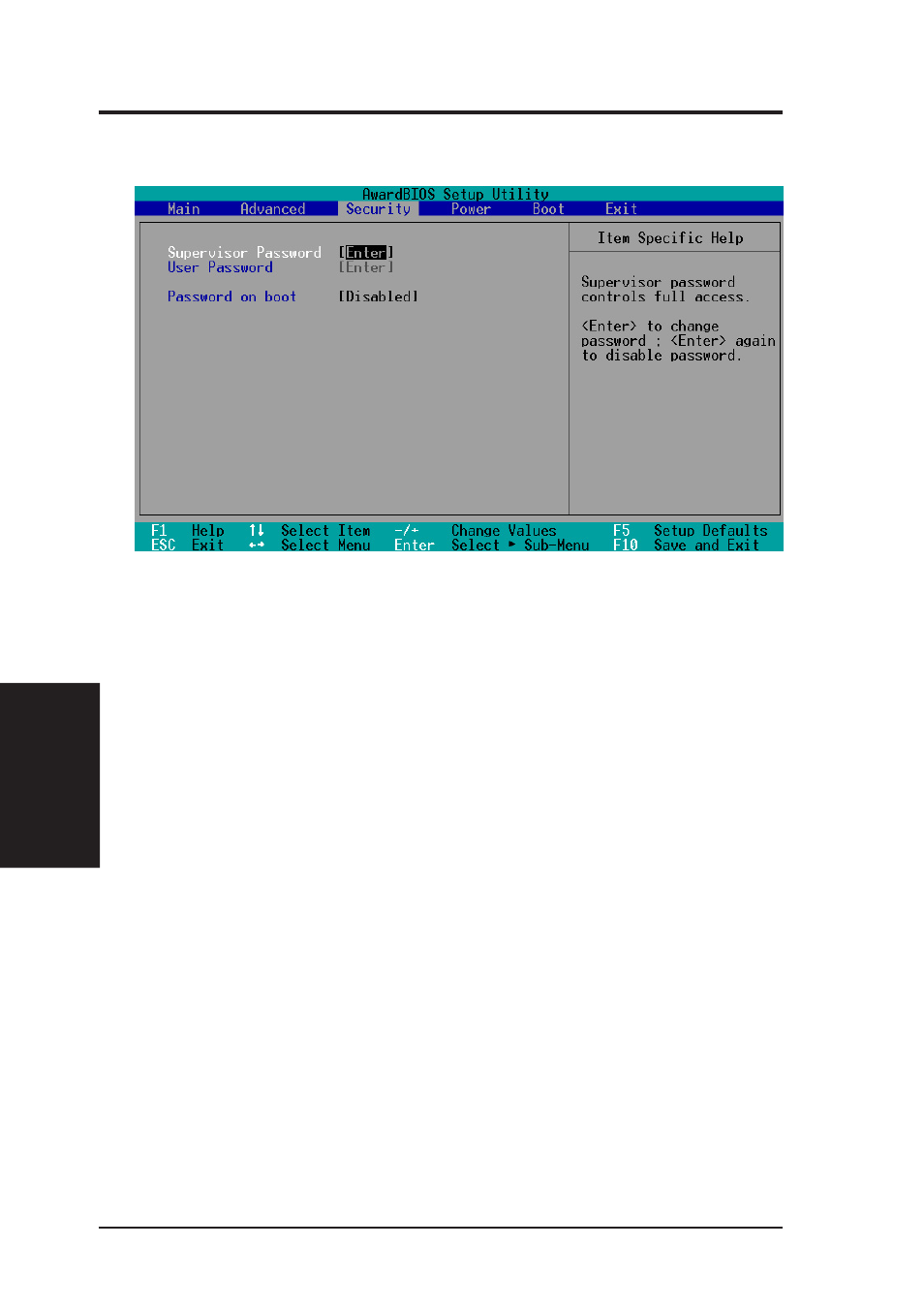 Bios setup, 5 security menu | Asus MEW-AML User Manual | Page 42 / 46