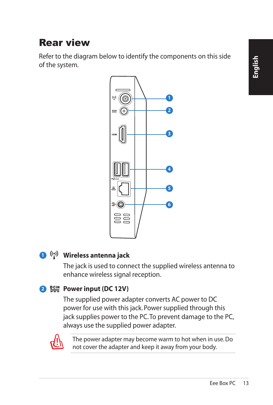 Rear view | Asus B206 User Manual | Page 13 / 104
