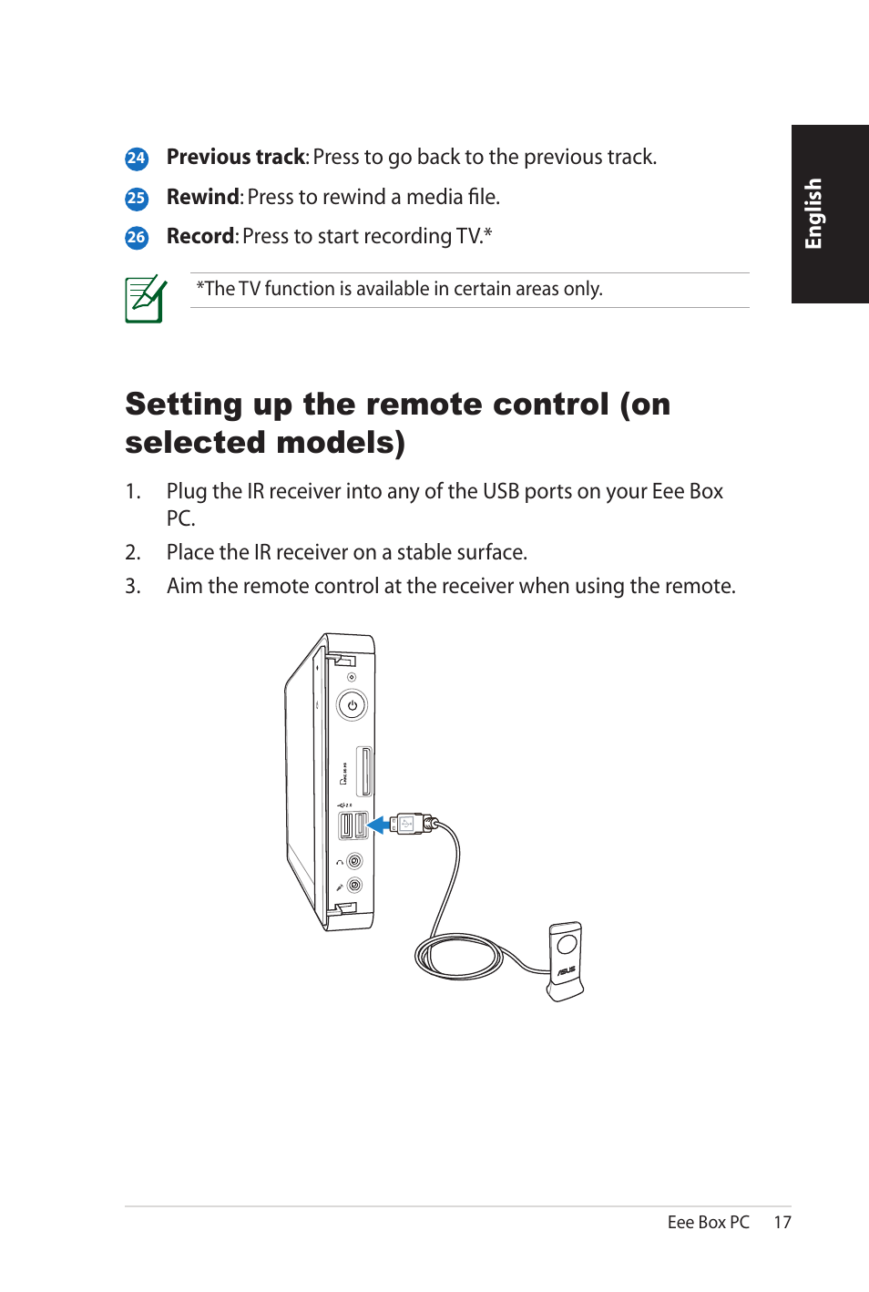 Setting up the remote control (on selected models) | Asus B206 User Manual | Page 17 / 104