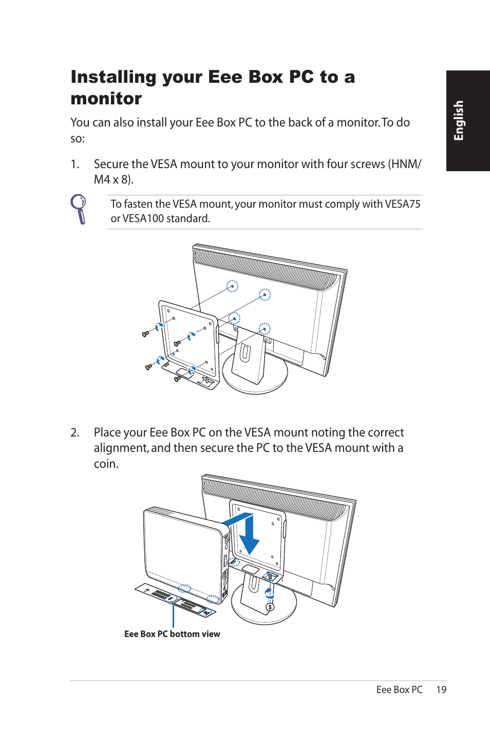 Installing your eee box pc to a monitor | Asus B206 User Manual | Page 19 / 104