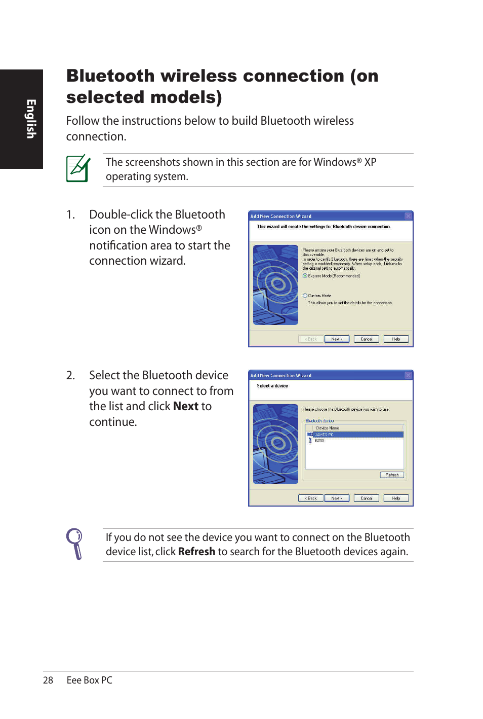 Bluetooth wireless connection (on selected models) | Asus B206 User Manual | Page 28 / 104