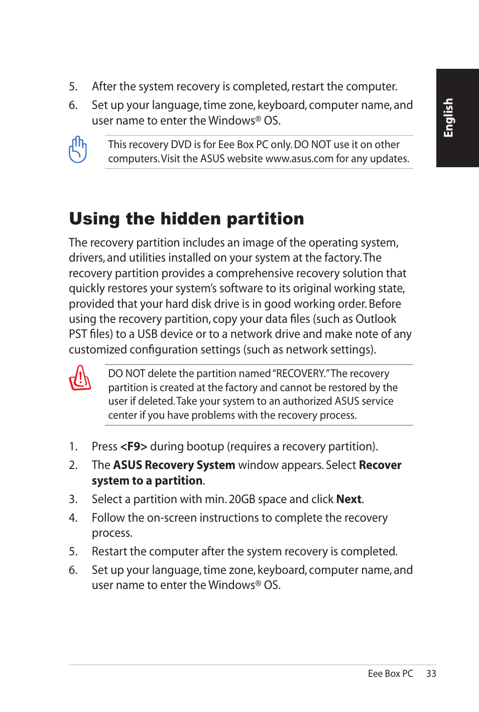 Using the hidden partition | Asus B206 User Manual | Page 33 / 104