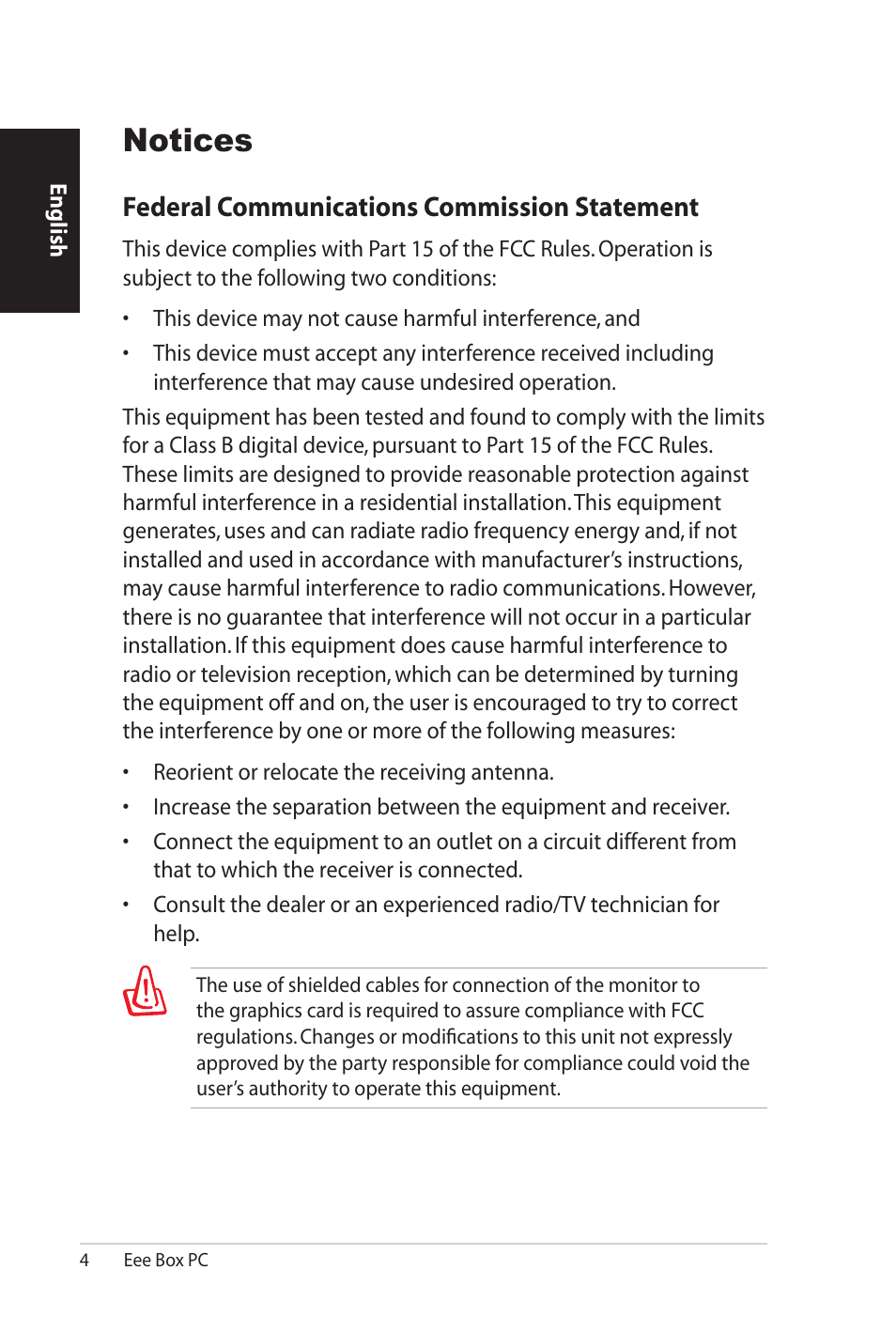 Notices, Federal communications commission statement | Asus B206 User Manual | Page 4 / 104