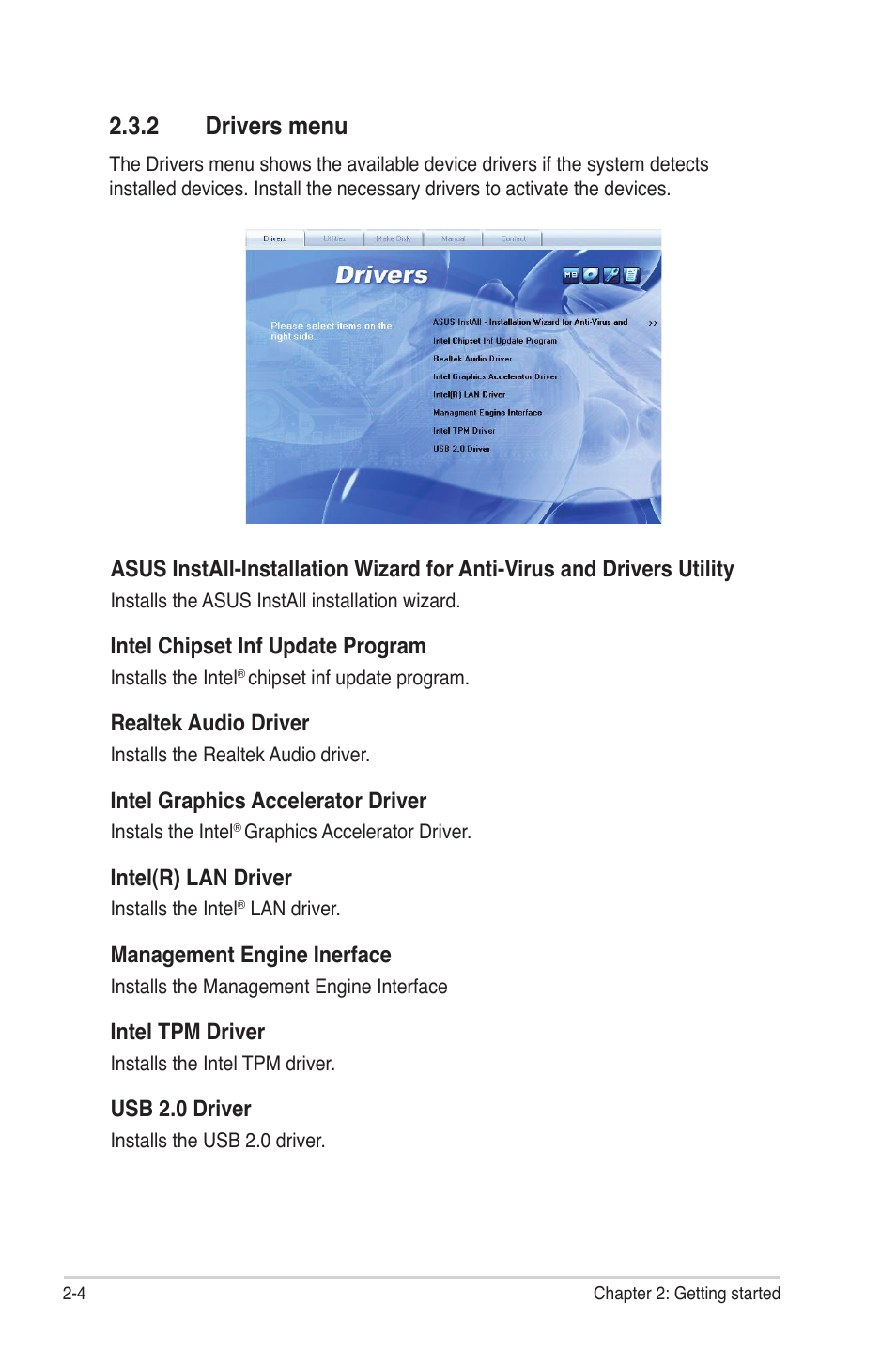 2 drivers menu | Asus BP5265 User Manual | Page 20 / 76