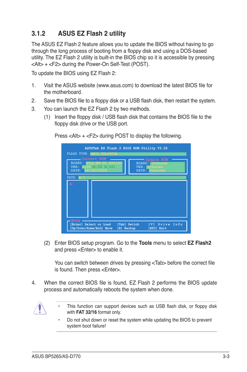 2 asus ez flash 2 utility | Asus BP5265 User Manual | Page 37 / 76