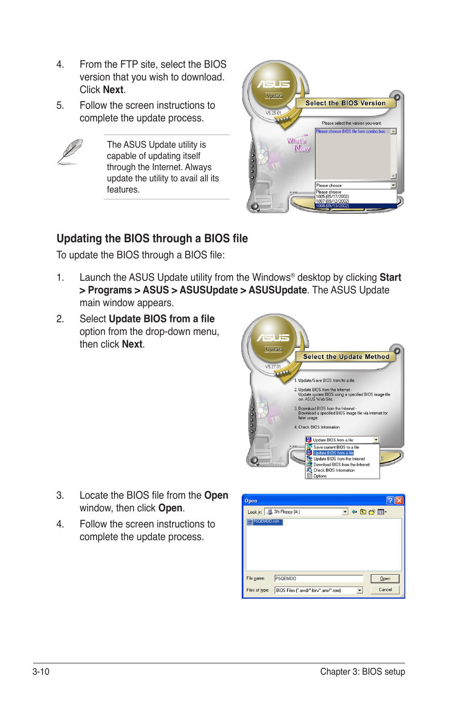 Updating the bios through a bios file | Asus BP5265 User Manual | Page 44 / 76