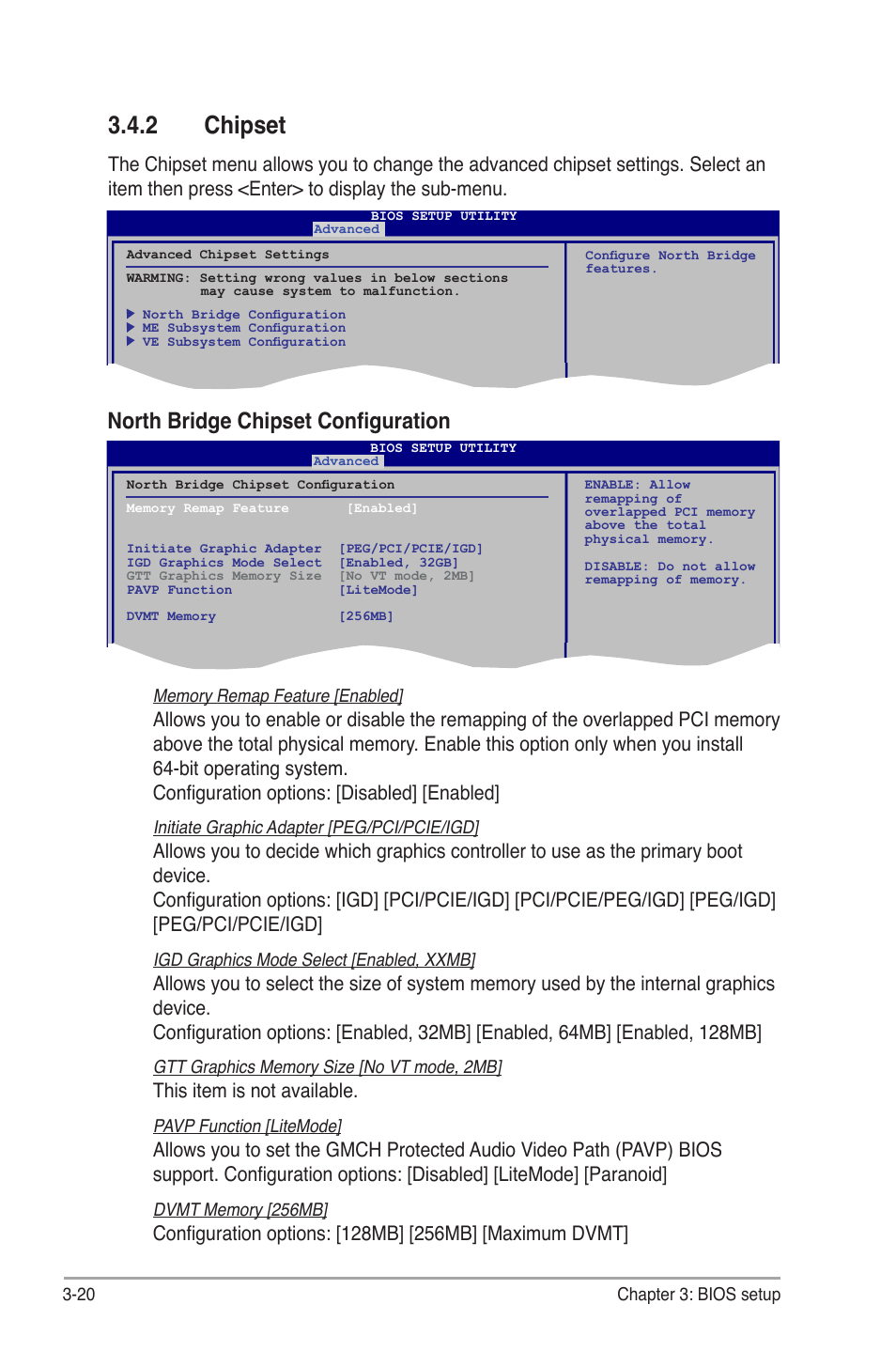 2 chipset, North bridge chipset configuration, This item is not available | Asus BP5265 User Manual | Page 54 / 76