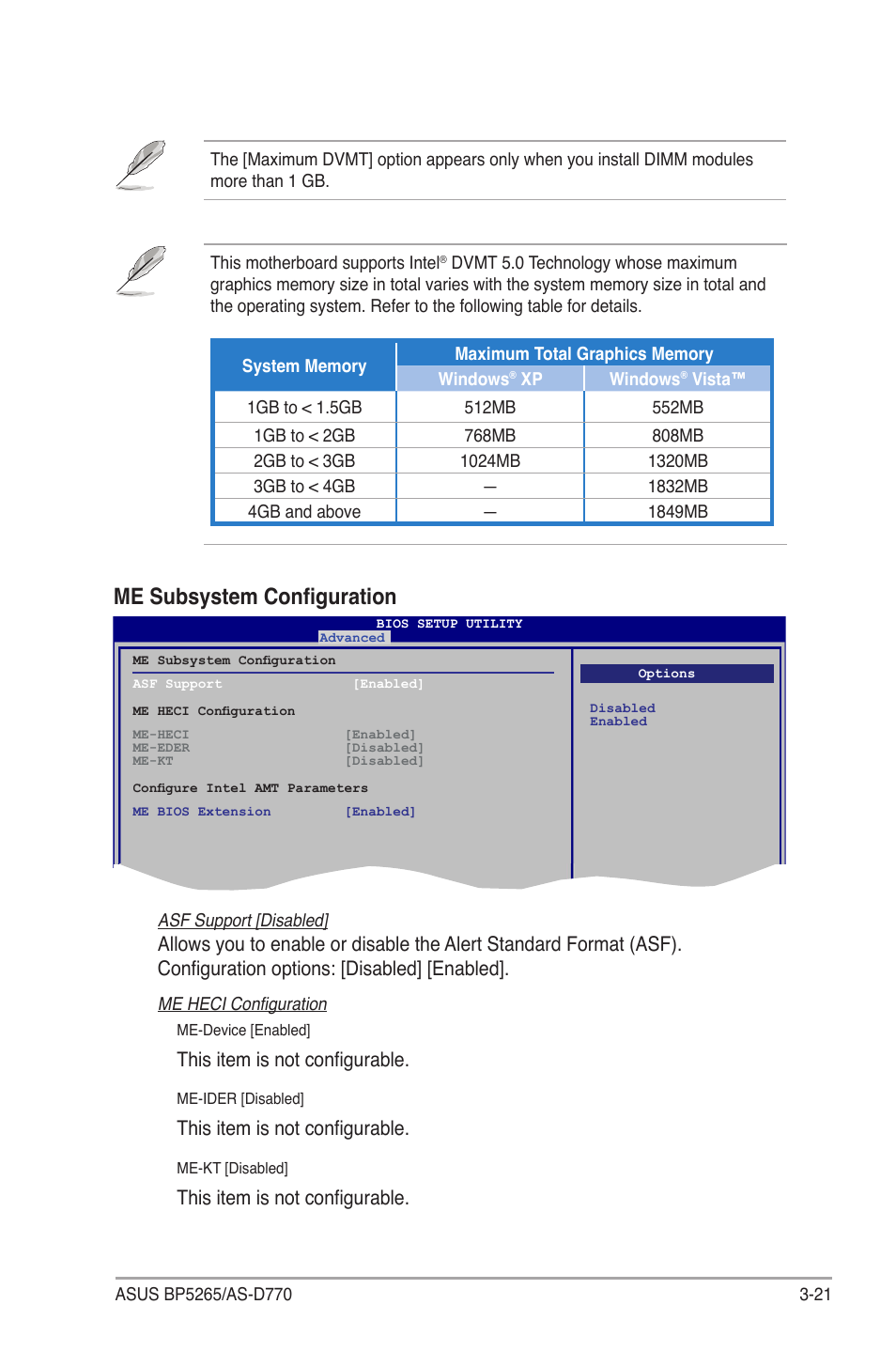 Me subsystem configuration, This item is not configurable | Asus BP5265 User Manual | Page 55 / 76