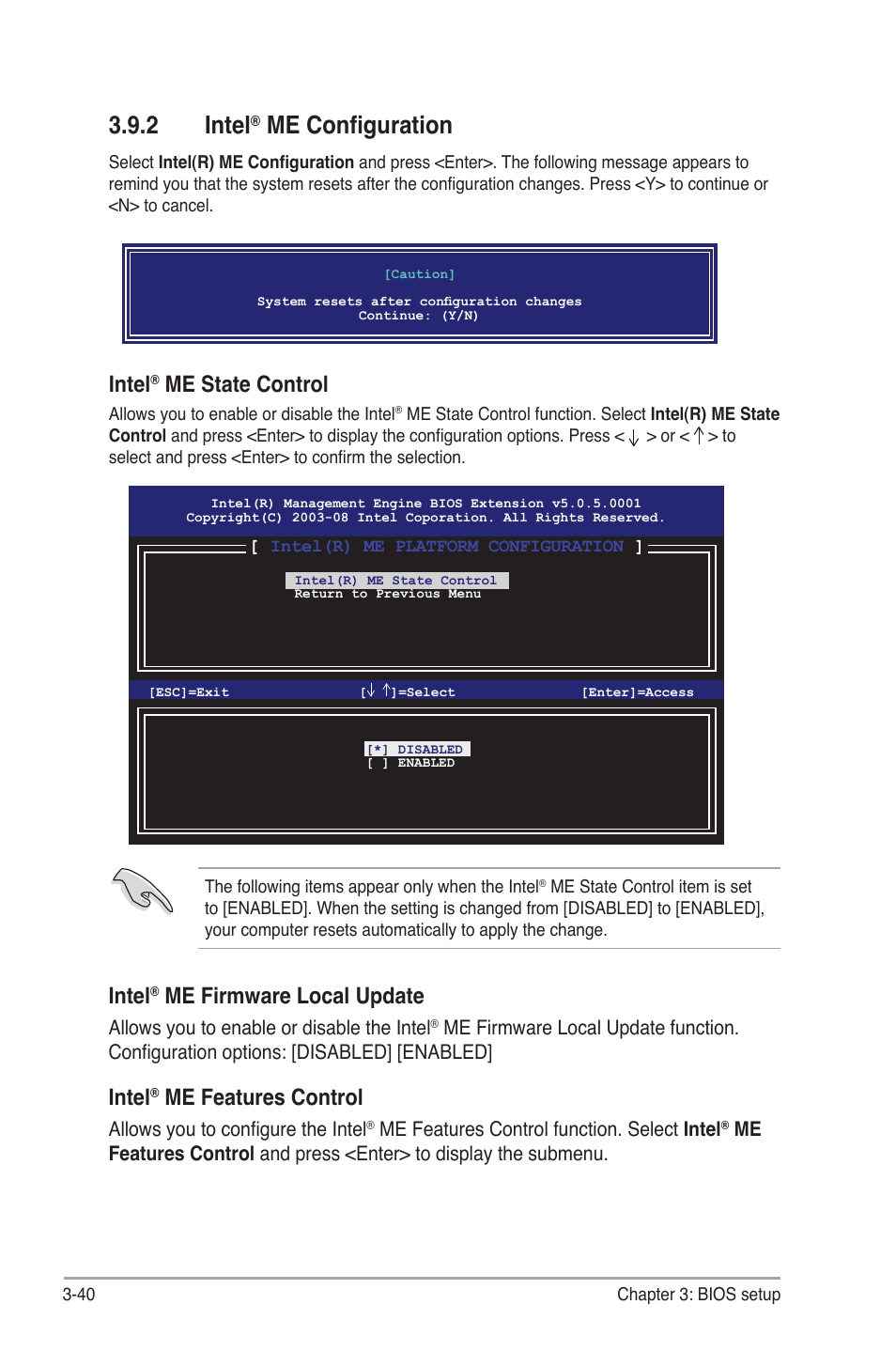 2 intel, Me configuration, Intel | Me state control, Me firmware local update, Me features control | Asus BP5265 User Manual | Page 74 / 76