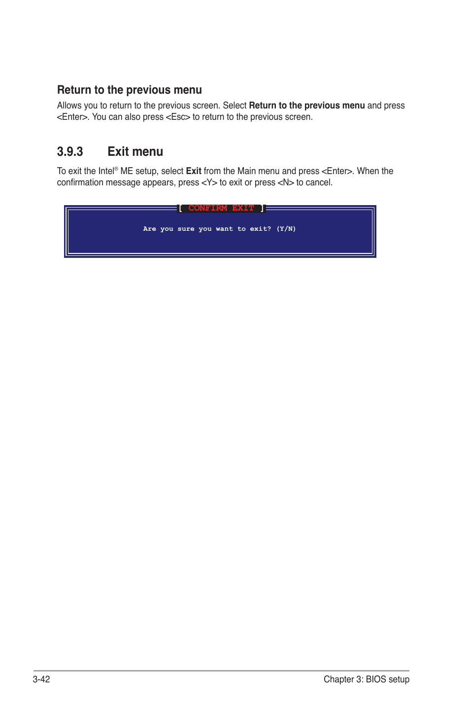 3 exit menu, Return to the previous menu | Asus BP5265 User Manual | Page 76 / 76