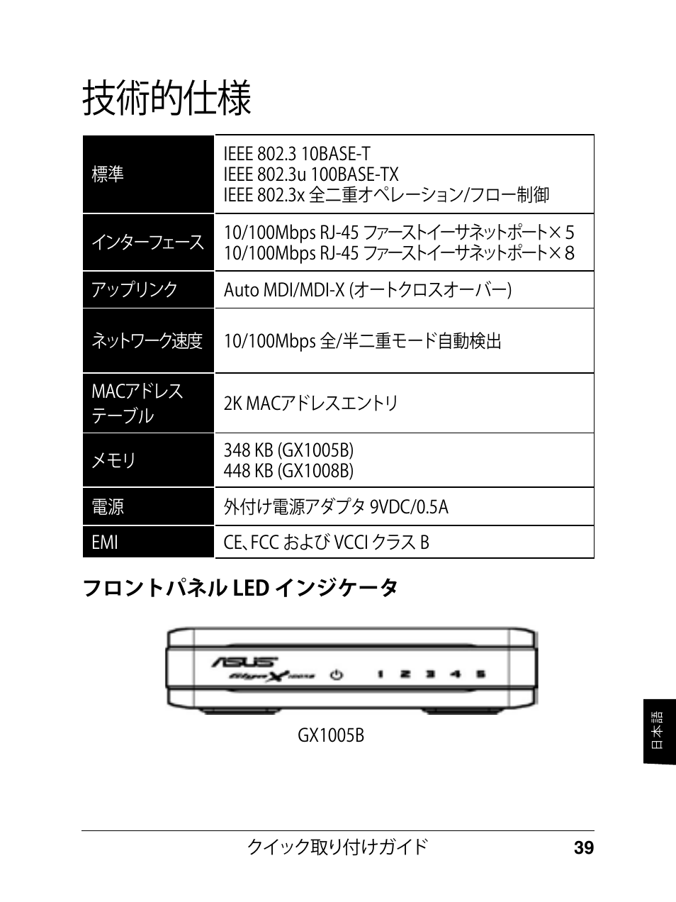 技術的仕様 | Asus GX1008B V5 User Manual | Page 40 / 46