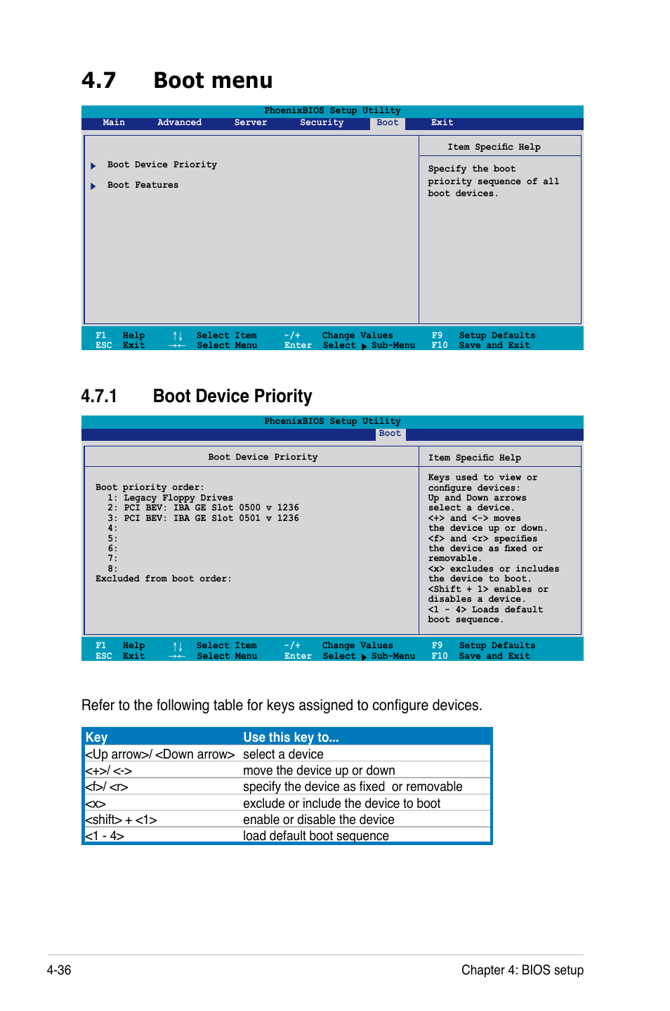 7 boot menu, 1 boot device priority, 36 chapter 4: bios setup | Asus DSBF-DM/SAS User Manual | Page 104 / 204