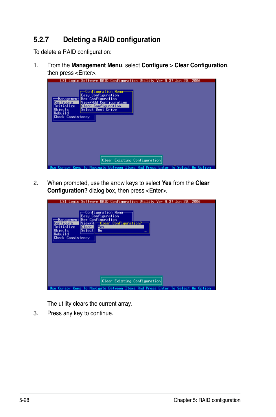 7 deleting a raid configuration | Asus DSBF-DM/SAS User Manual | Page 138 / 204