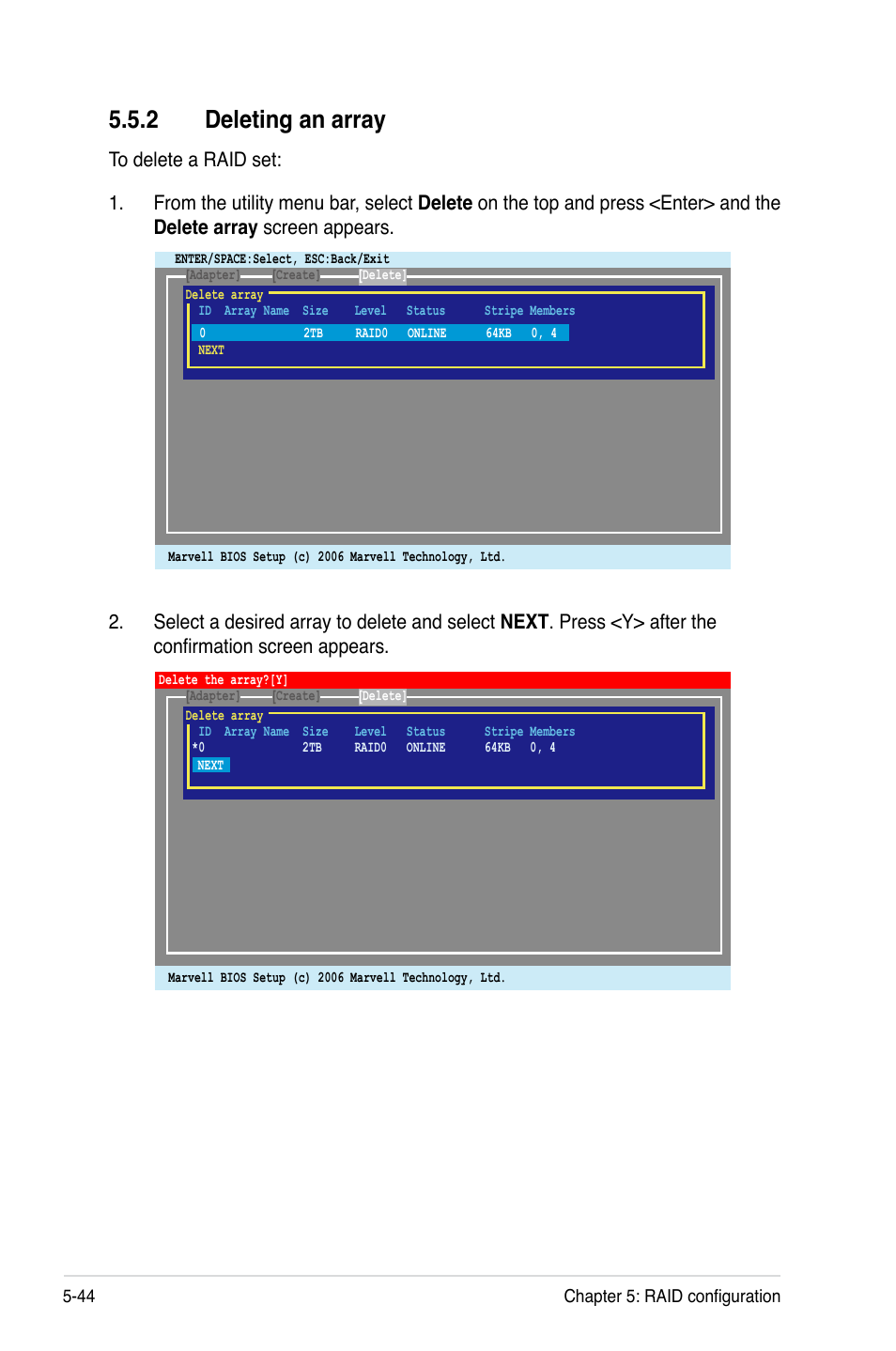 2 deleting an array | Asus DSBF-DM/SAS User Manual | Page 154 / 204