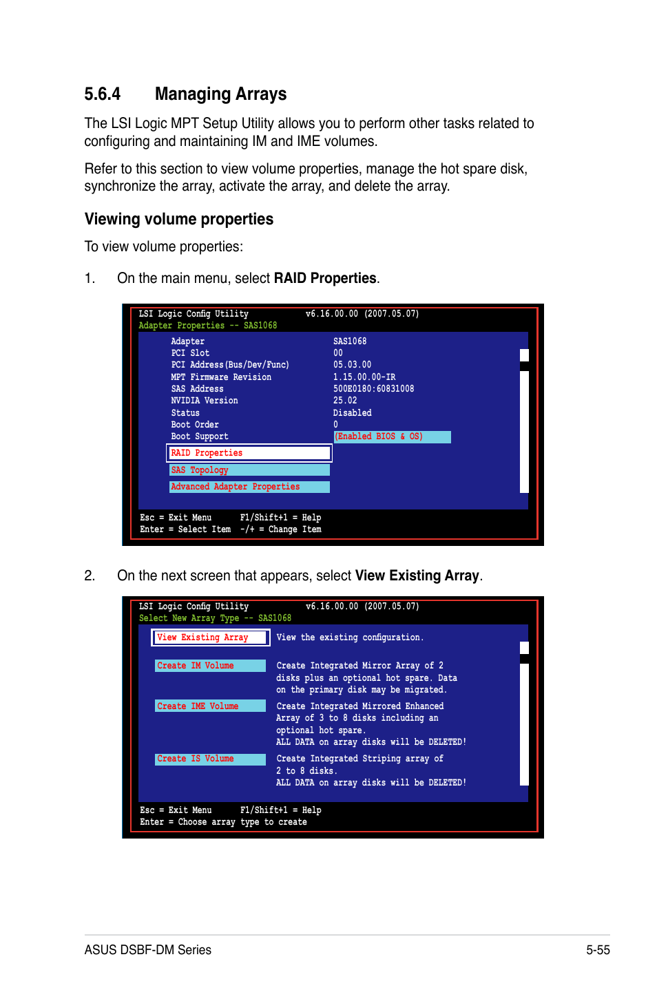 4 managing arrays, Viewing volume properties | Asus DSBF-DM/SAS User Manual | Page 165 / 204