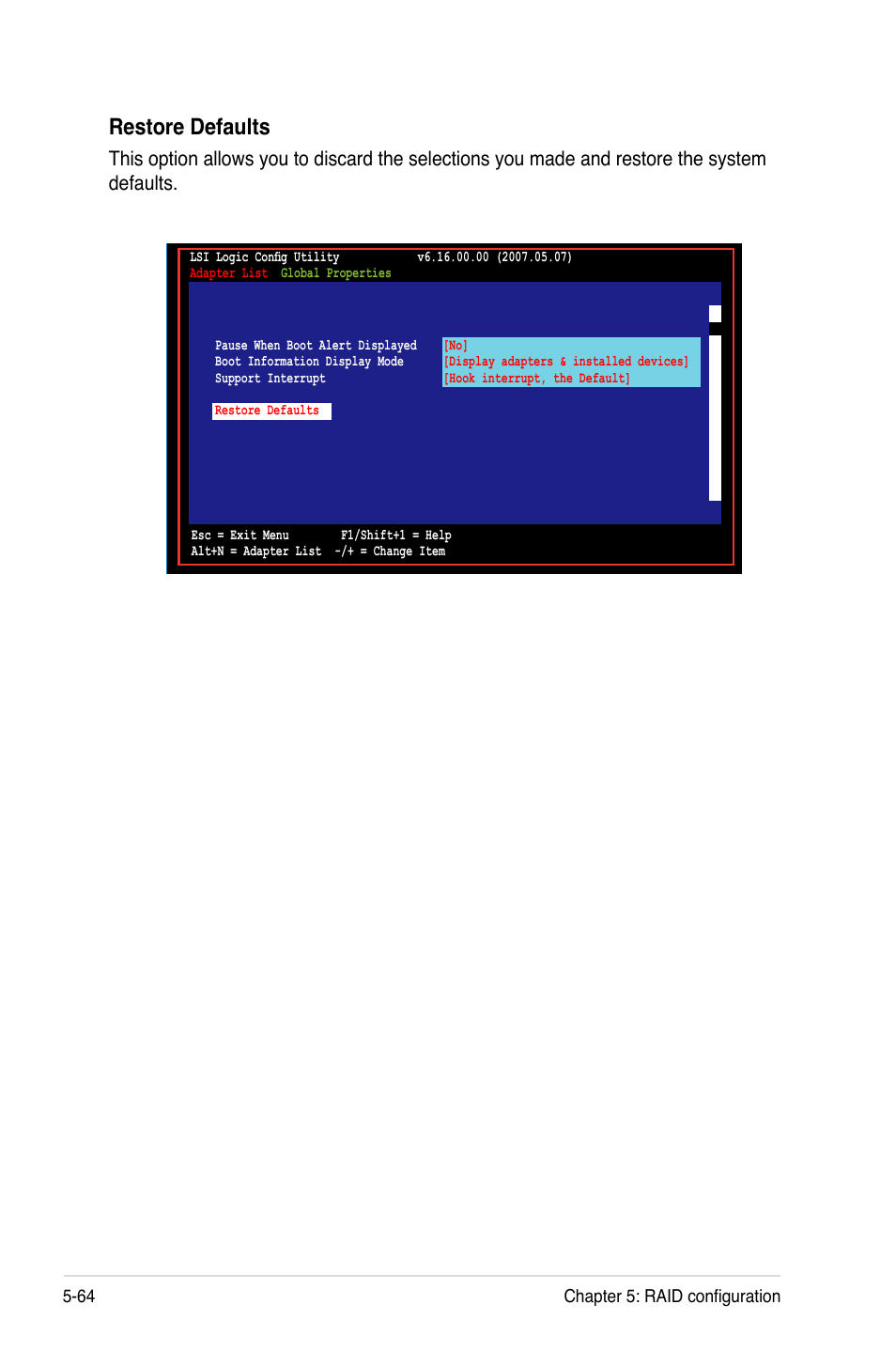 Restore defaults | Asus DSBF-DM/SAS User Manual | Page 174 / 204