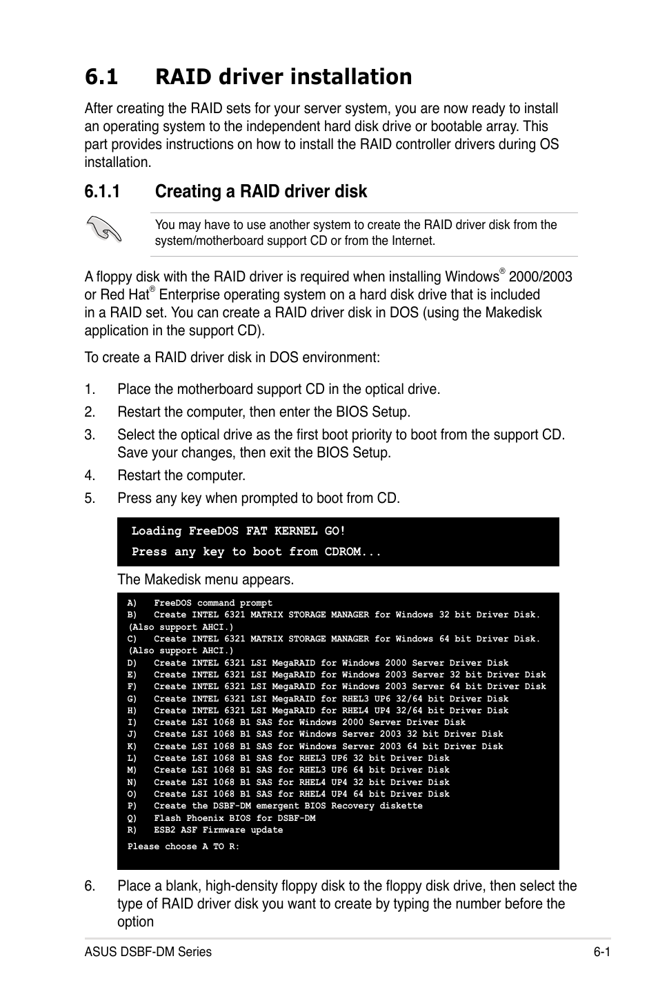 1 raid driver installation, 1 creating a raid driver disk | Asus DSBF-DM/SAS User Manual | Page 177 / 204