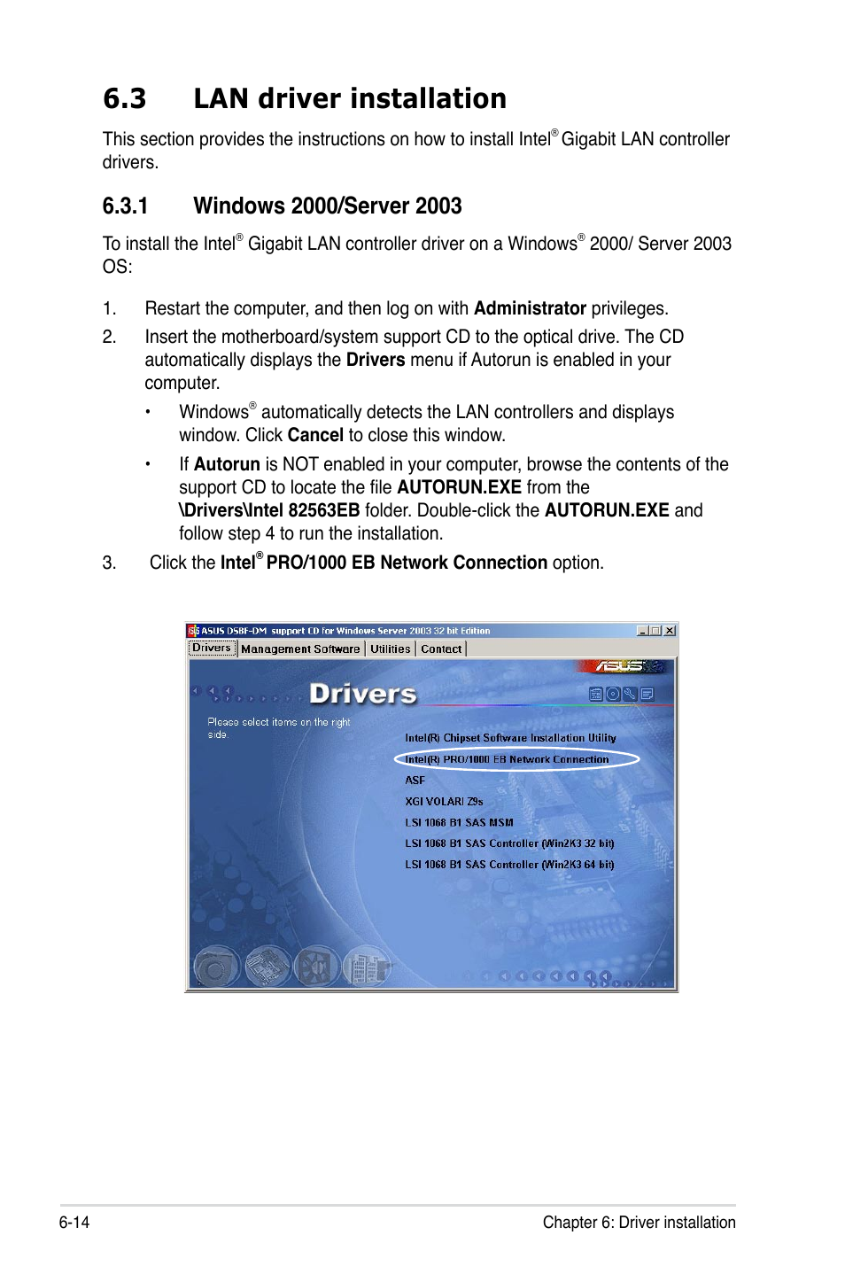 3 lan driver installation | Asus DSBF-DM/SAS User Manual | Page 190 / 204