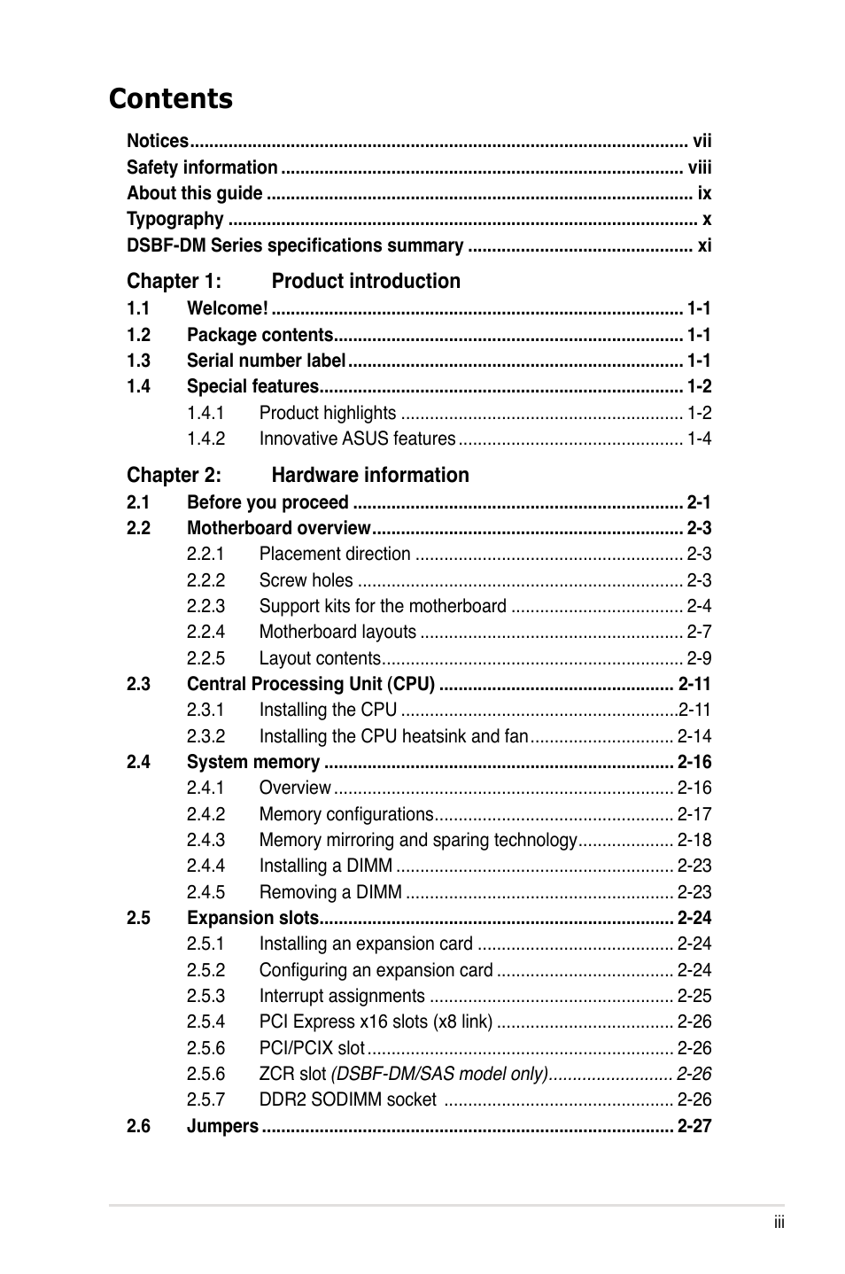 Asus DSBF-DM/SAS User Manual | Page 3 / 204