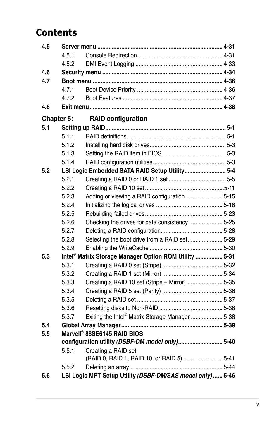 Asus DSBF-DM/SAS User Manual | Page 5 / 204