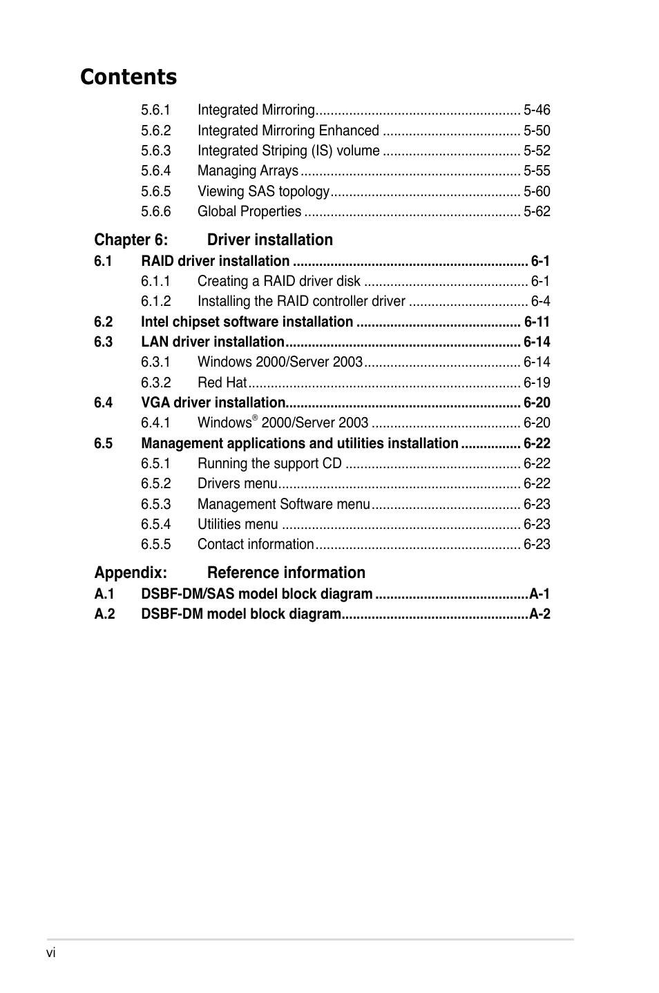 Asus DSBF-DM/SAS User Manual | Page 6 / 204
