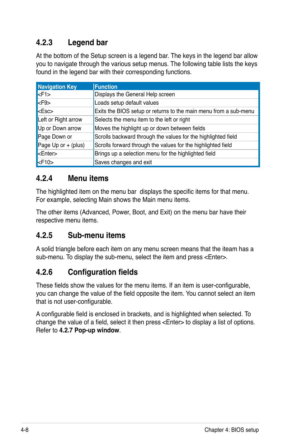 4 menu items, 5 sub-menu items, 6 configuration fields | 3 legend bar | Asus DSBF-DM/SAS User Manual | Page 76 / 204