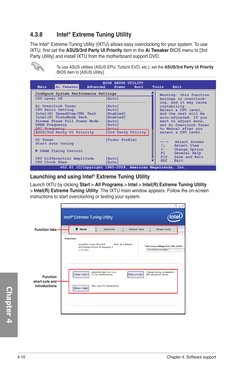 8 intel® extreme tuning utility, Intel, Extreme tuning utility -10 | Chapter 4, 8 intel, Extreme tuning utility, Launching and using intel, The intel | Asus P7P55D-E User Manual | Page 112 / 126