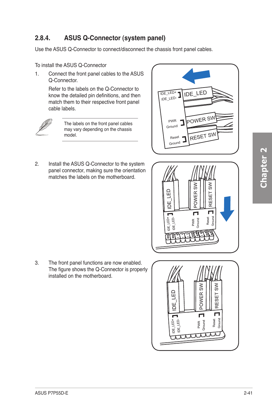 Asus q-connector (system panel), Asus q-connector (system panel) -41, Chapter 2 | Asus P7P55D-E User Manual | Page 59 / 126