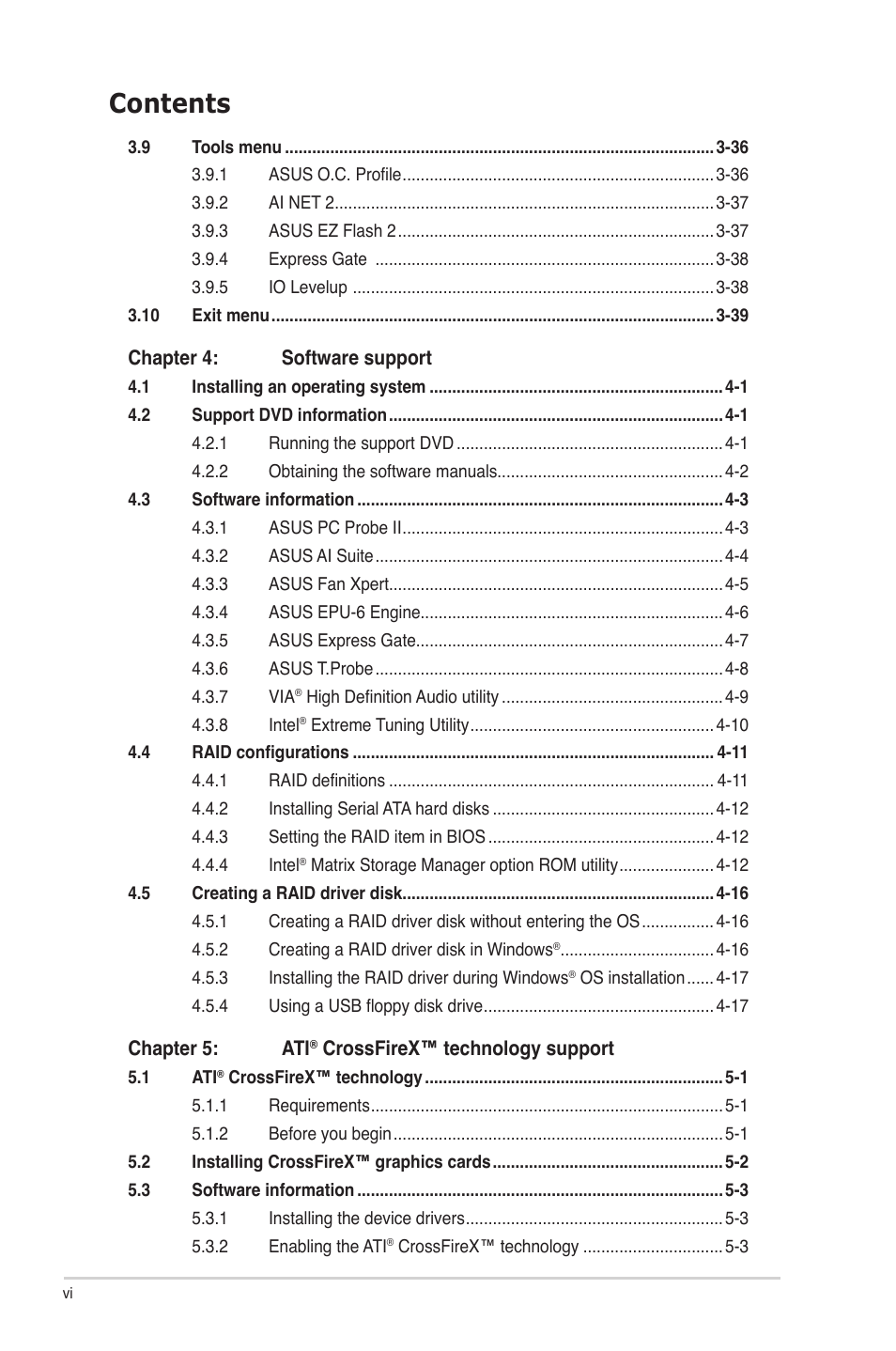 Asus P7P55D-E User Manual | Page 6 / 126