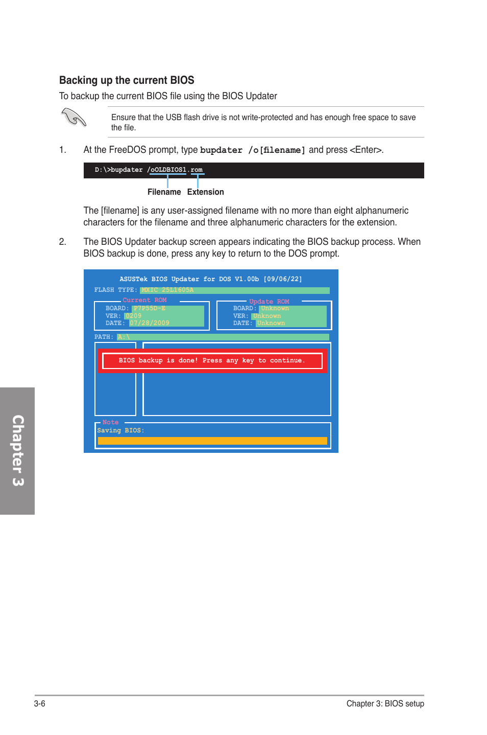 Chapter 3, Backing up the current bios | Asus P7P55D-E User Manual | Page 68 / 126