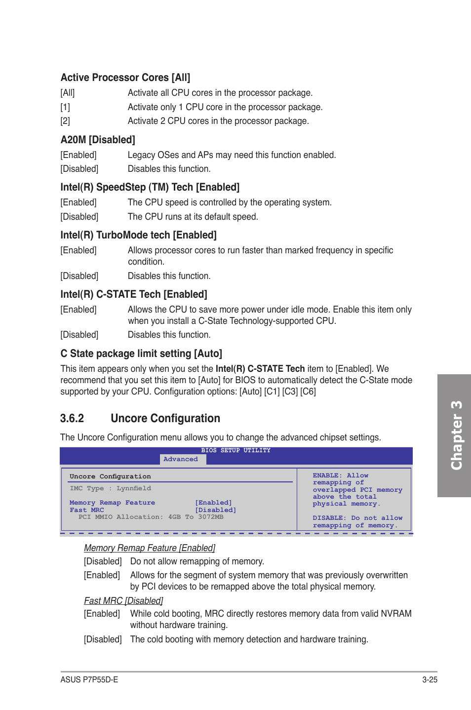 2 uncore configuration, Uncore configuration -25, Chapter 3 | Asus P7P55D-E User Manual | Page 87 / 126