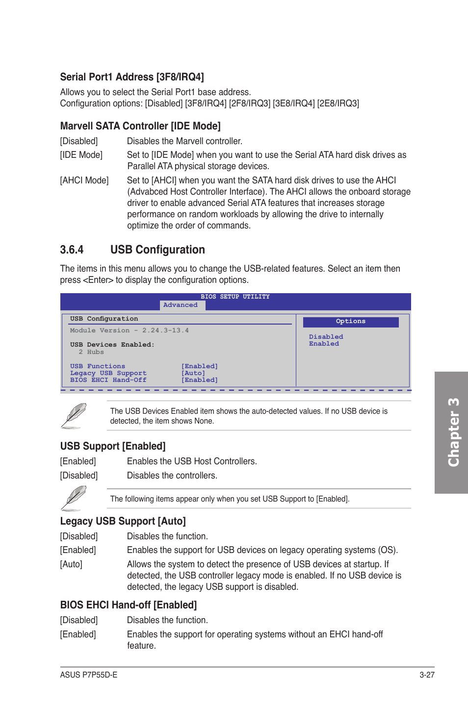 4 usb configuration, Usb configuration -27, Chapter 3 | Asus P7P55D-E User Manual | Page 89 / 126