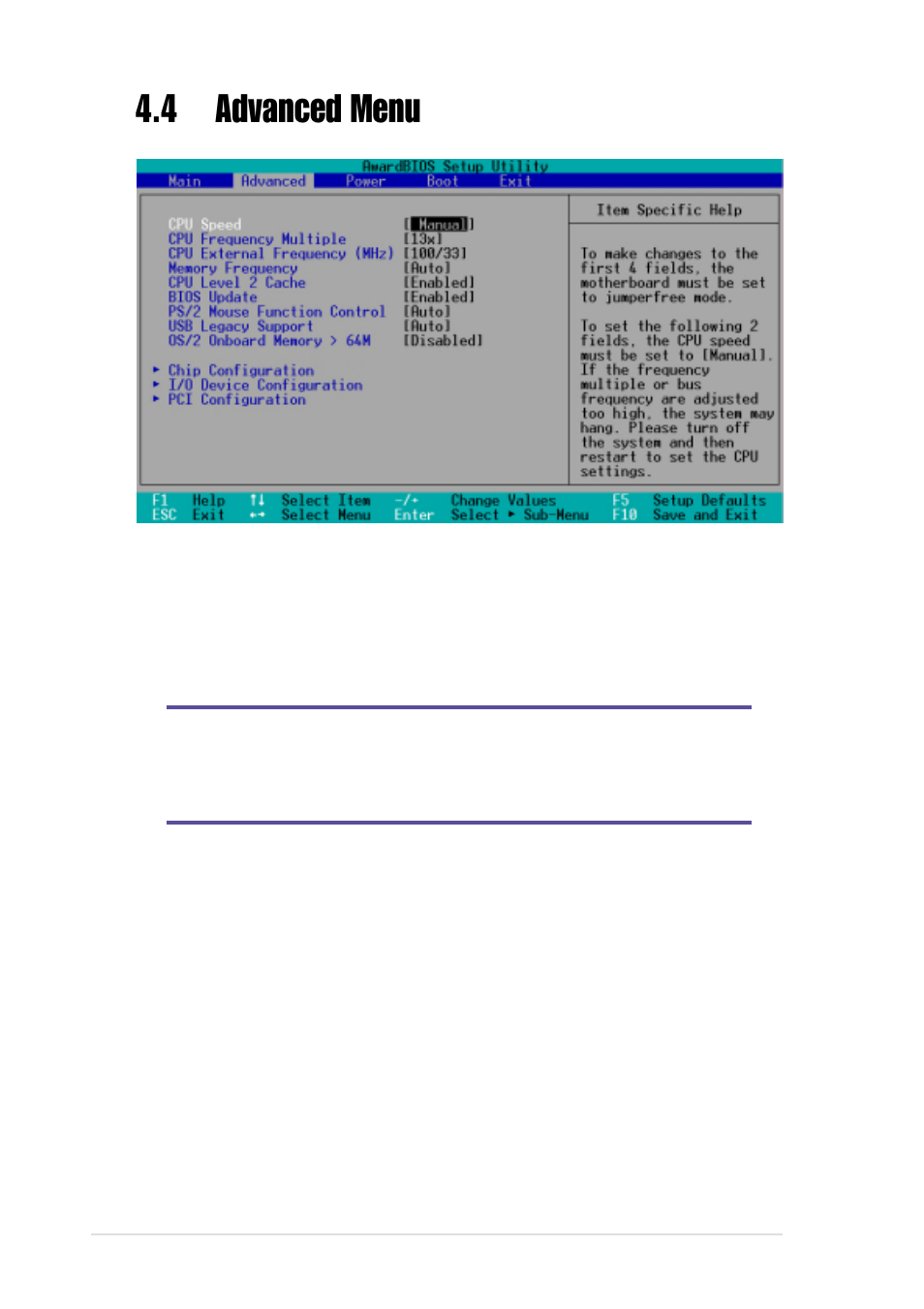 4 advanced menu | Asus Terminator P4 533A User Manual | Page 68 / 98