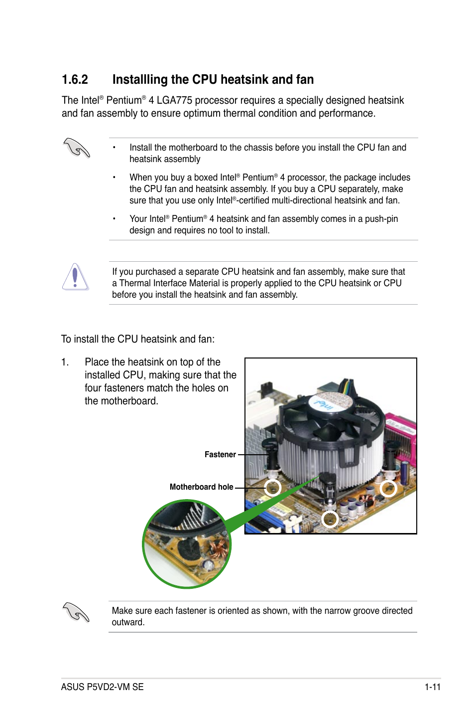 2 installling the cpu heatsink and fan | Asus P5VD2-VM SE User Manual | Page 23 / 100