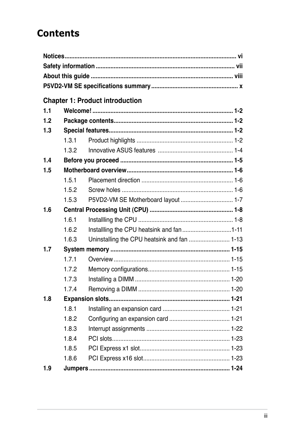 Asus P5VD2-VM SE User Manual | Page 3 / 100