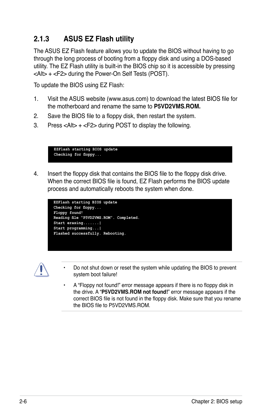 3 asus ez flash utility | Asus P5VD2-VM SE User Manual | Page 54 / 100